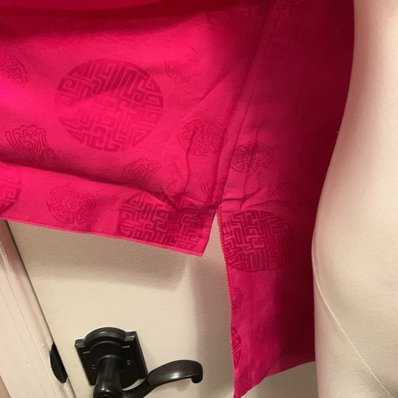Oriental Mulberry Silk Pink Peacock Embroidered Jacket w Pearl Buttons size S - Picture 12 of 16